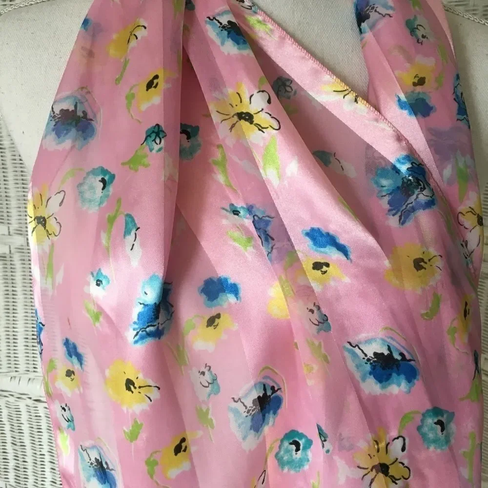 Pink Floral Silky Scarf